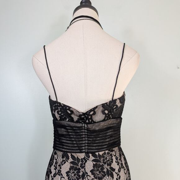 Vintage Cache Prom Dress Maxi Gown 8 Black Tan Lace Empire Y2K 90S Fairy Goth - Picture 9 of 14